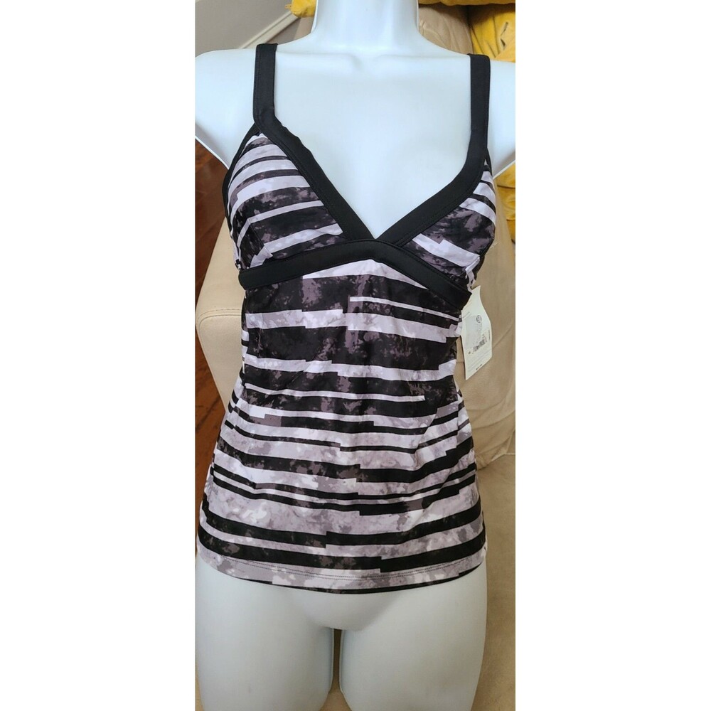 C9 by Champion Swim Tankini Top Size XS Black Stripe Lightly Padded